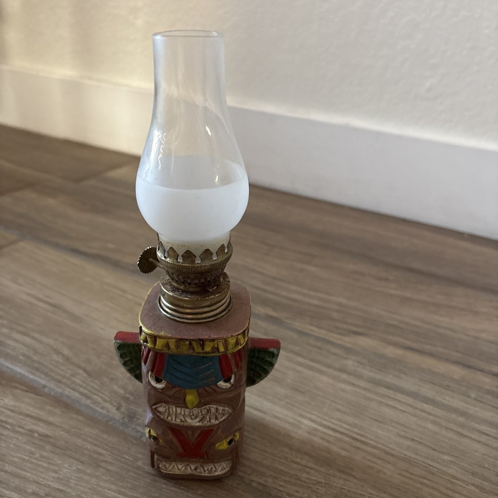 Vintage Miniature Tiki Totem Pole Oil‎ Lamp 6A